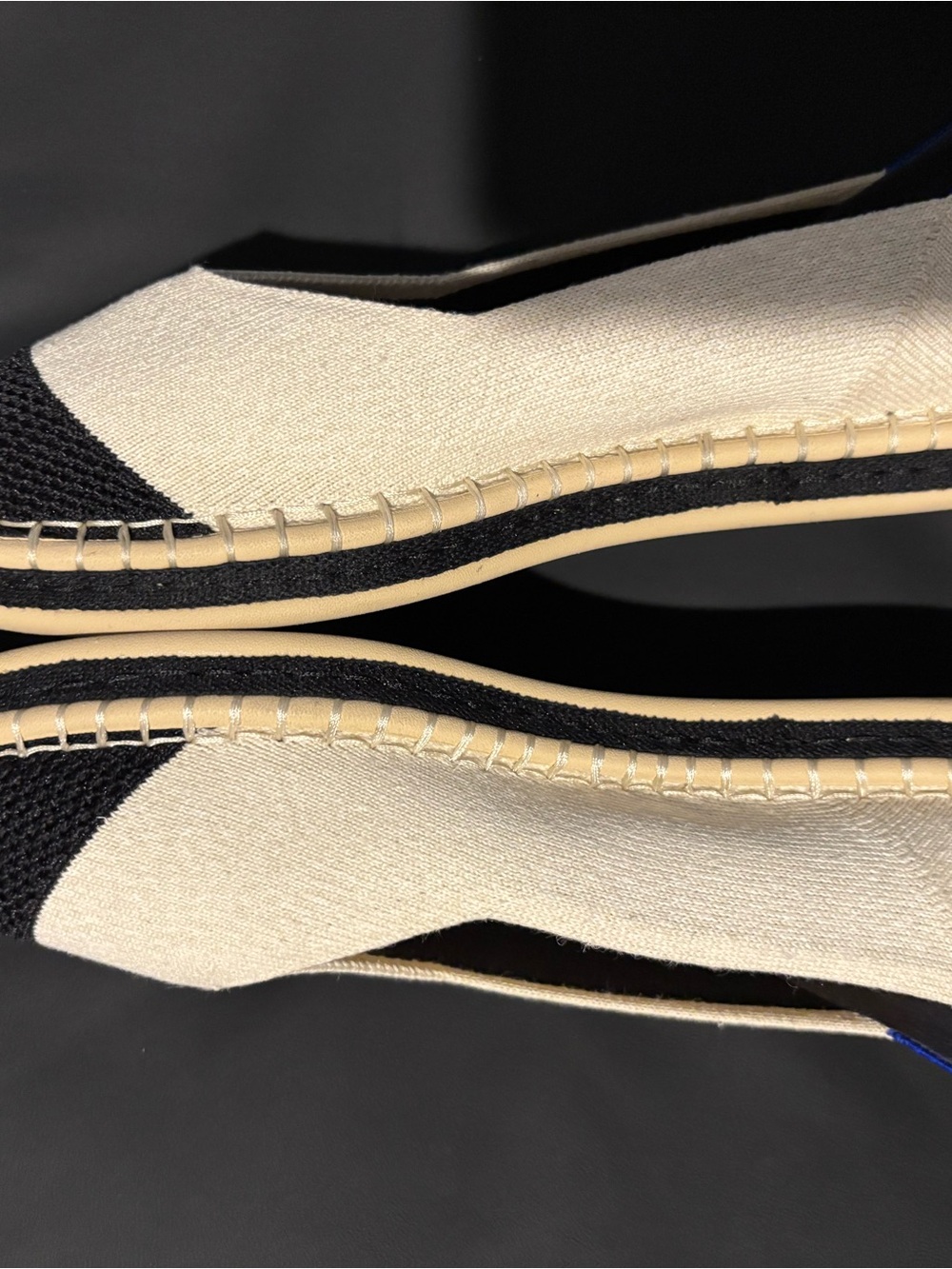 Rothy's Beige & Black V-Front Boardwalk Espadrille Flats w/ padded insole Size 9 - Picture 5 of 6